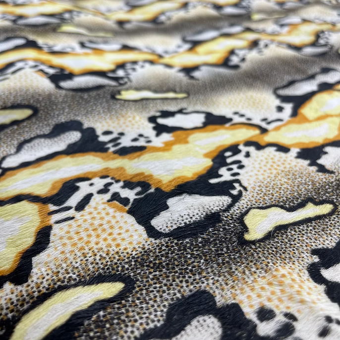 Fuzzy Snake-Print Calfskin